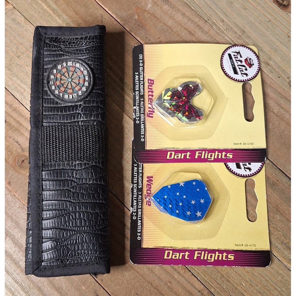 Fat Cat Darts Accessory Set Case Steel Tip Darts and Multiple Flight Packs